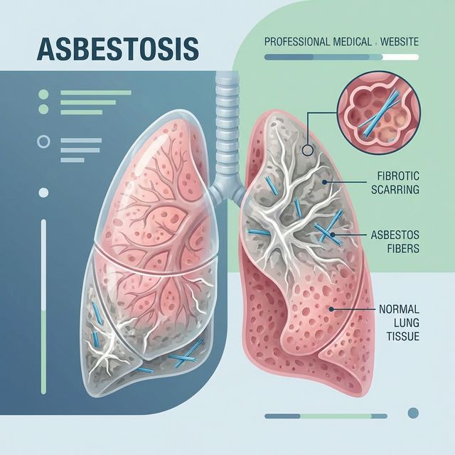 Asbestosis medical illustration showing lung scarring