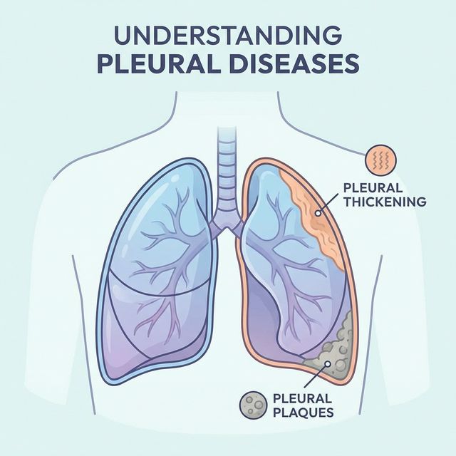 Pleural disease illustration showing pleural thickening and plaques